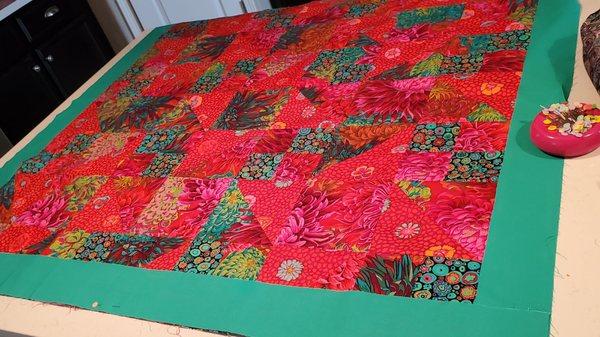 This is a photo of the quilt top I'm almost  finished piecing from Laurie's Beginning Quilting 2 class.