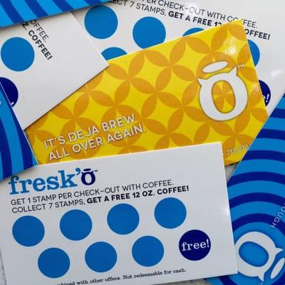 Fresk'o coffee TM  loyalty card.  Enjoy coffee ,ice coffee ,cappuccino,espresso,iced lattecaramel mocha latte and much more .