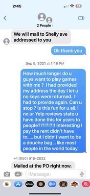 text from her and David. They are family.  I got the money back after yelp comment.