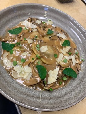 Mushroom Ravioli w/ Mushroom Cream Sauce & Shaved Asiago