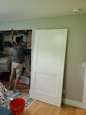 Closet doors install in process