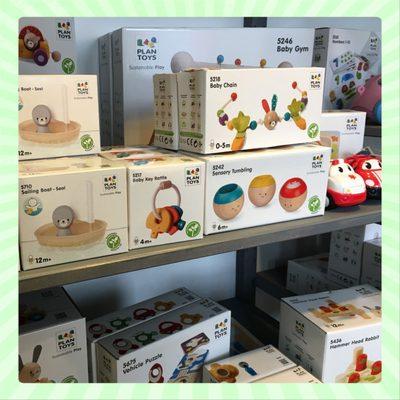 Plan Toys, made with sustainable practices, great for infants up to 3+ years old.