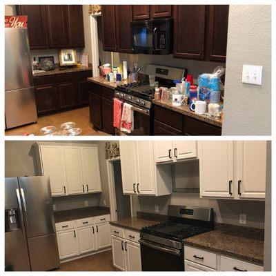 Before and after of Cabinet painting and hardware install