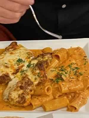 Chicken parmigiana with vodka sauce