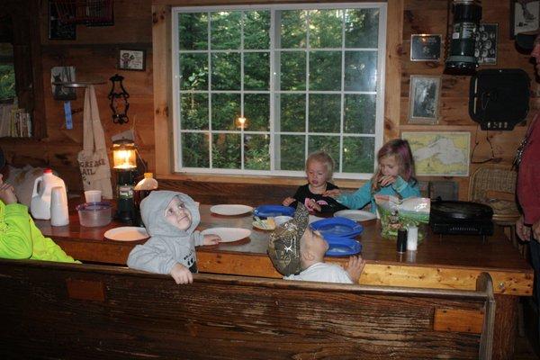 The grandkids waiting for breakfast in MooseLips.