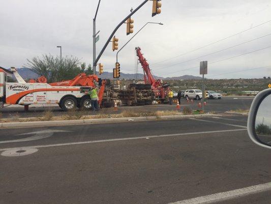 Cement truck rolled over at Houghton and Irvington