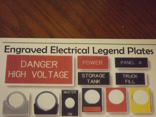 Engraved custom electrical legend plates