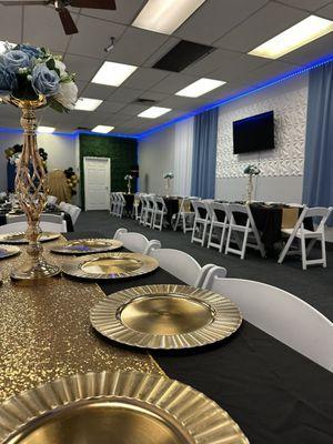 Our beautiful space offers LED lights to enhance your special celebration