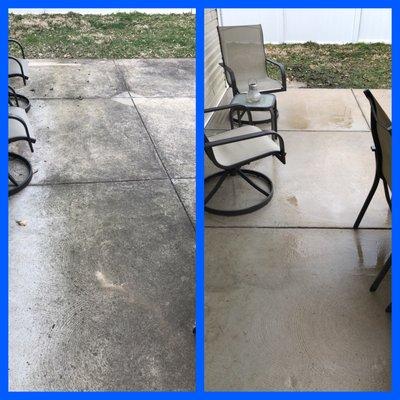 Patio before and after. House is tan so pics didn't show the drastic difference as well.