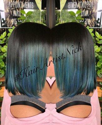 Blue green Ombré bob