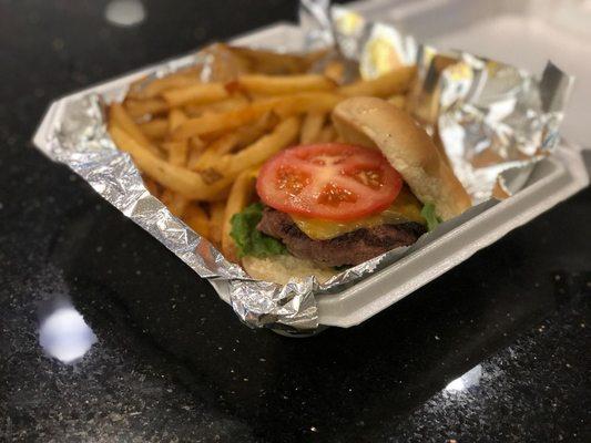 Cheeseburger and homemade fries