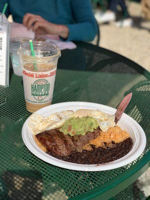 Steak and Eggs with Iced Americano