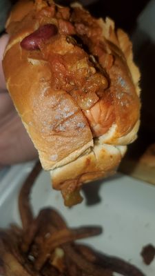 Moldy and/or disgusting hotdog roll with my "chili dogs"