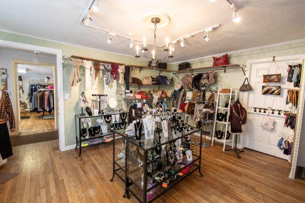 Inside of Crow and Teapot Women and girls consignment clothing shop. Central New Jersey. Cranbury NJ