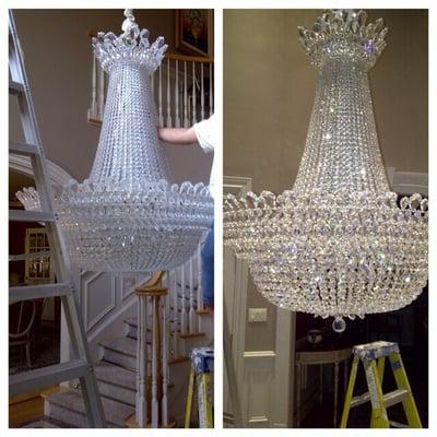 Chandelier cleaning before and after picture