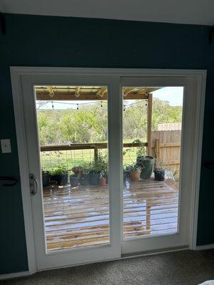 Fiberglass patio door interior view