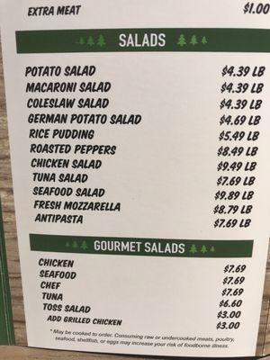 Menu, sides and salads