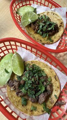 Al Pastor Taco (back) and Lengua Taco (front)