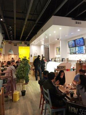 Pretty crowded. Love the atmosphere, Mango Smoothie, and Chocolate Moffles (Mochi Waffles).