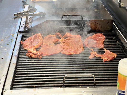 Carne asada on the grill.