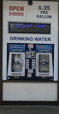 24 Hour Vending Machine Purified $0.35 per gallon Alkaline $1.00 per gallon