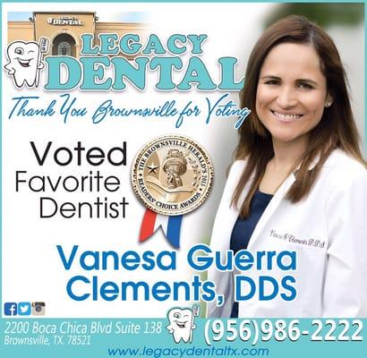 Brownsville Herald Readers' Choice Award WINNER for Favorite Dentist!!!