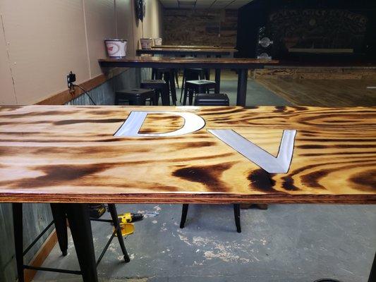 Hand crafted high top tables.