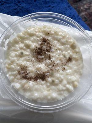 White and green mold on rice pudding