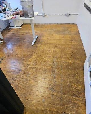 Old floor and we're giving new life to this office with a vinyl floor  #newfloor #KCI #Office