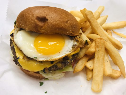 Egg fried cheeseburger