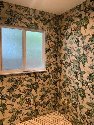 Colorful wallpaper installation (wallpaper hanging) job