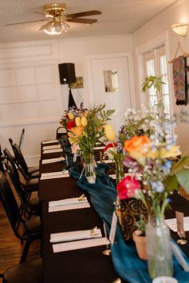 Wedding reception table set up in the Garden Room