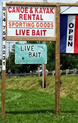 Sign in front of the Sporting Goods store that houses Allegheny Wilderness Outfitters