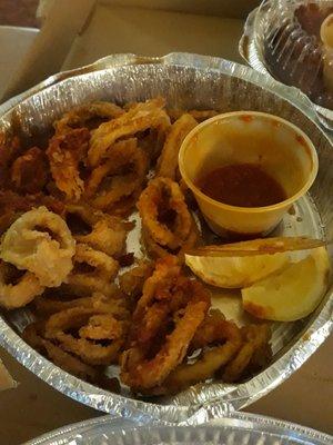 Calamari. Rubbery. Not crispy