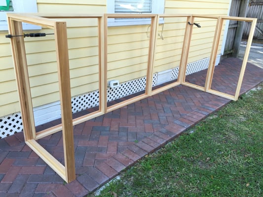 Custom Wood window screen frames.