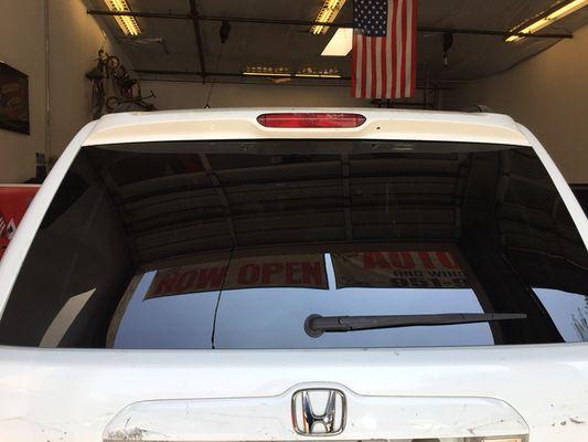 Honda Pilot back glass installed.  Back to looking like new!