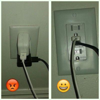 We all have that one outlet, right? I used to. Then I installed this. Each built-in USB provides enough power to charge a phone or tablet.