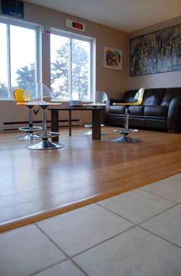 Easterly view of living room with bamboo flooring