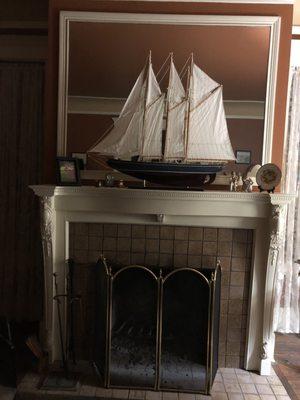 Sailing ship on the mantle in the parlor