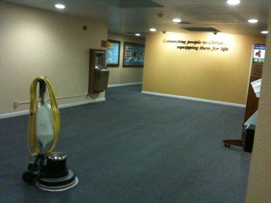 Lobby of local Santa Rosa Church cleaned with low moisture method.