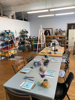 Classroom set up for Tapestry Weaving Workshop