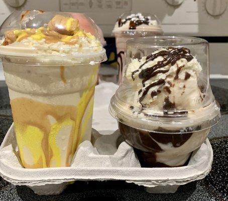 Banana Peanut Butter (Elvis) Milkshake & Hot Fudge Sundae