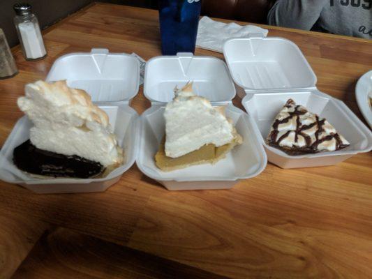 Chocolate pie, butterscotch pie, Smores pie