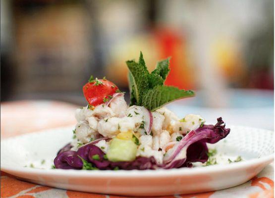 Moreno's signature Ceviche with fresh lime juice, pineapple and cilantro