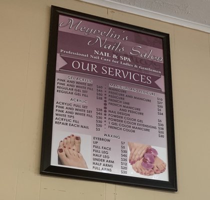 Meyvelin's Nail Salon's price list