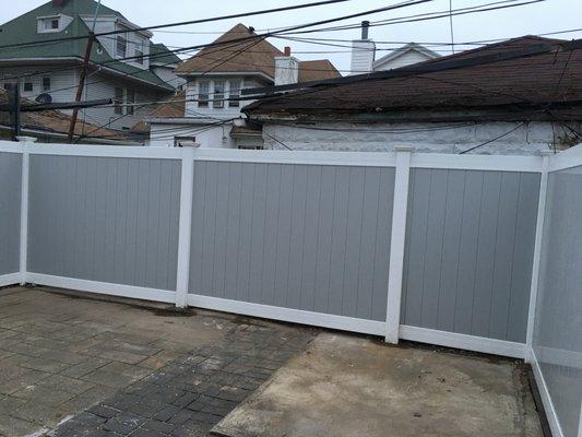 2 tone grey and white 6' high privacy PVC