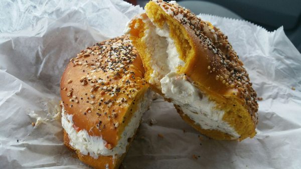 Egg Everything w/ olive cream cheese (yumm)