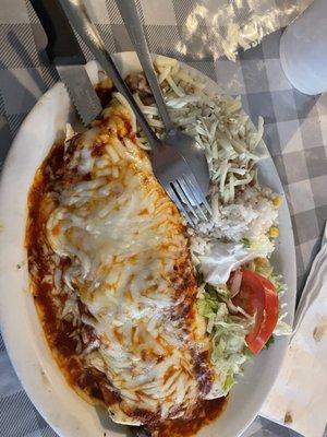 Carne asada burrito with rice and beans