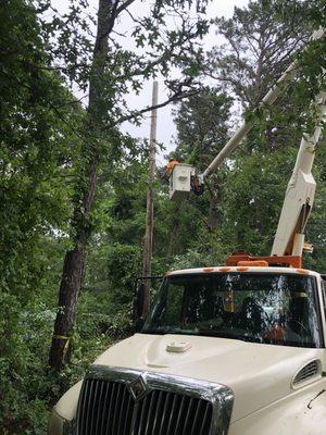 New pole with wires being restrung