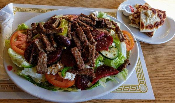 Greek Salad with Gyro Meat and Grilled Pita at Dino's